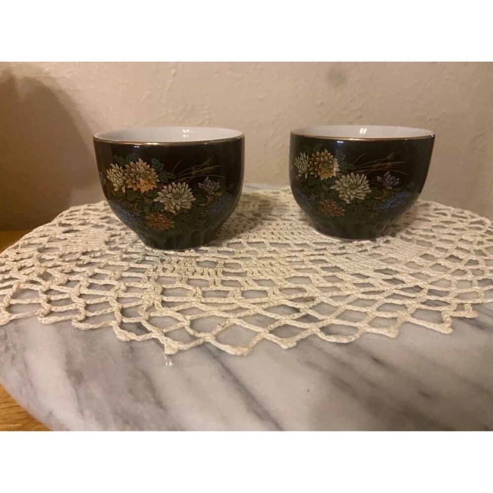 Vintage Japanese Black Porcelain Tea / Sake Cups